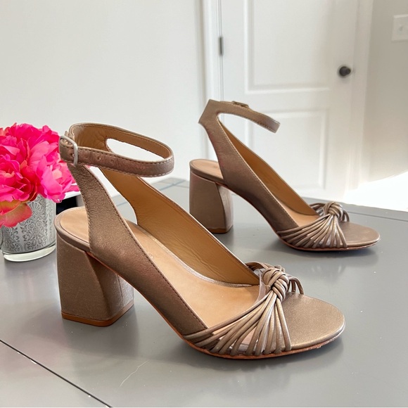 Bernardo Metallic Gold Tan Brazilian Leather Nadia Sandal Heels - Picture 2 of 13